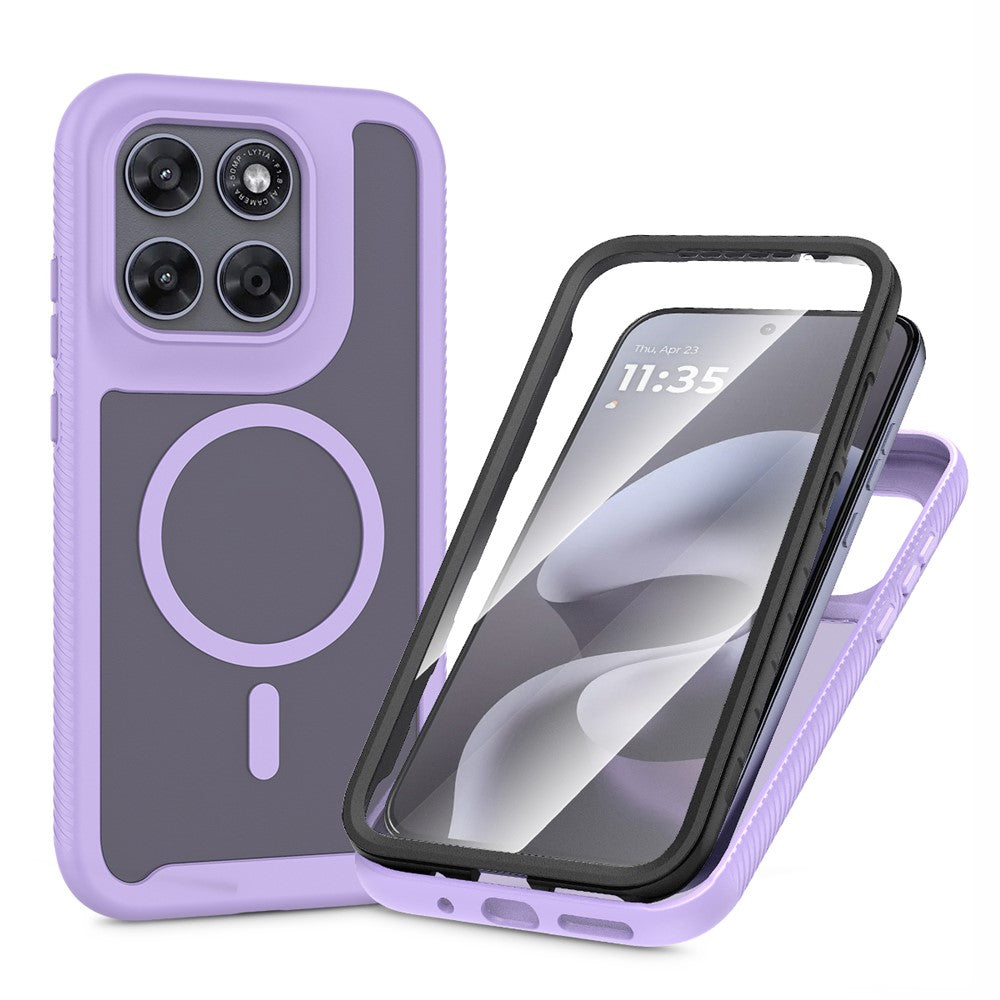Magnetisk mobiltelefonetui 3-i-1 för Motorola Moto G77 5G / G67 5G, gennemsigtigt etui med berøringsskærm, PC, TPU og PET-skærm