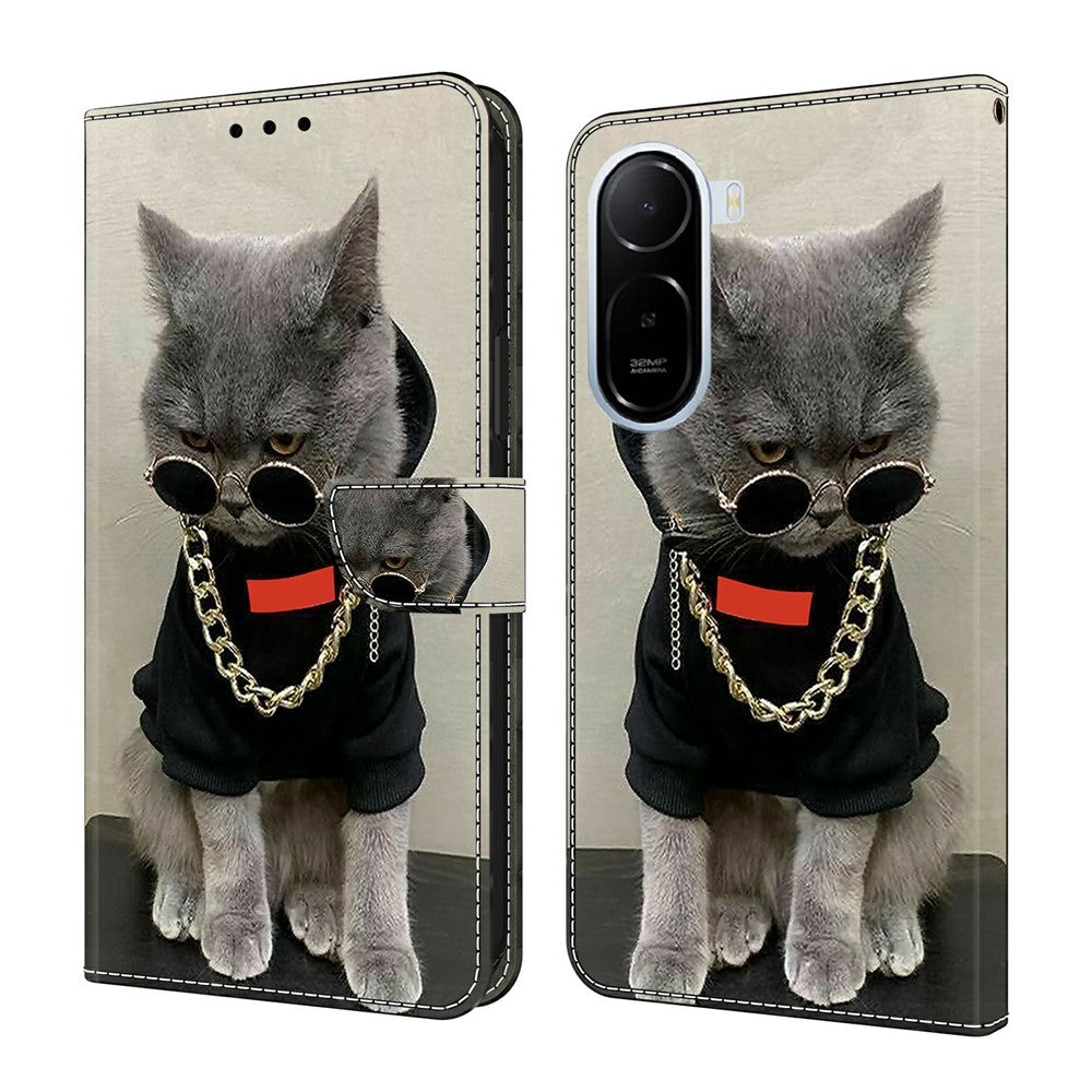 Leather Case For Xiaomi Redmi A7 Pro 4G (171.56mm) / A7 Pro 5G / Poco C85x 5G Pattern Printing Stand Flip Phone Cover