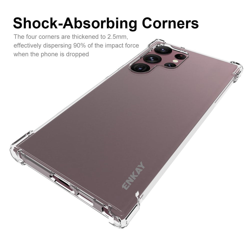 ENKAY HAT PRINCE För Samsung Galaxy S23 Ultramjukt TPU Förtjockade Hörn Stötdämpande Skal Halkfri Randig Kant Genomskinligt mobilskal