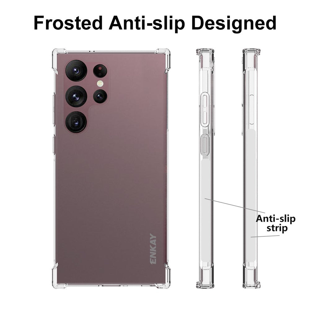 ENKAY HAT PRINCE För Samsung Galaxy S23 Ultramjukt TPU Förtjockade Hörn Stötdämpande Skal Halkfri Randig Kant Genomskinligt mobilskal