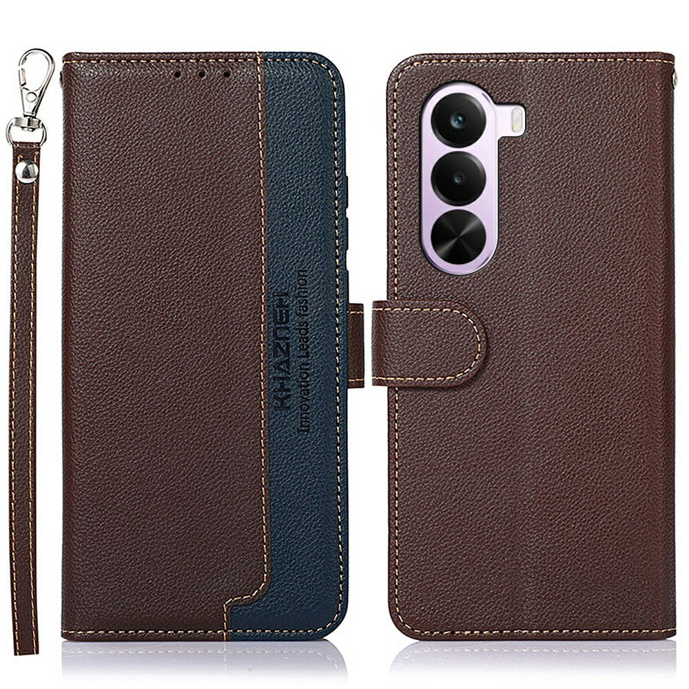 KHAZNEH For OnePlus Nord CE6 Lite 5G  /  Realme P4x 5G Case RFID Blocking Wallet Litchi Texture PU Leather Phone Cover with Strap