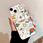 For iPhone 12 Pro Case Travel Map Aircraft Pattern Clear TPU Shockproof Phone Cover