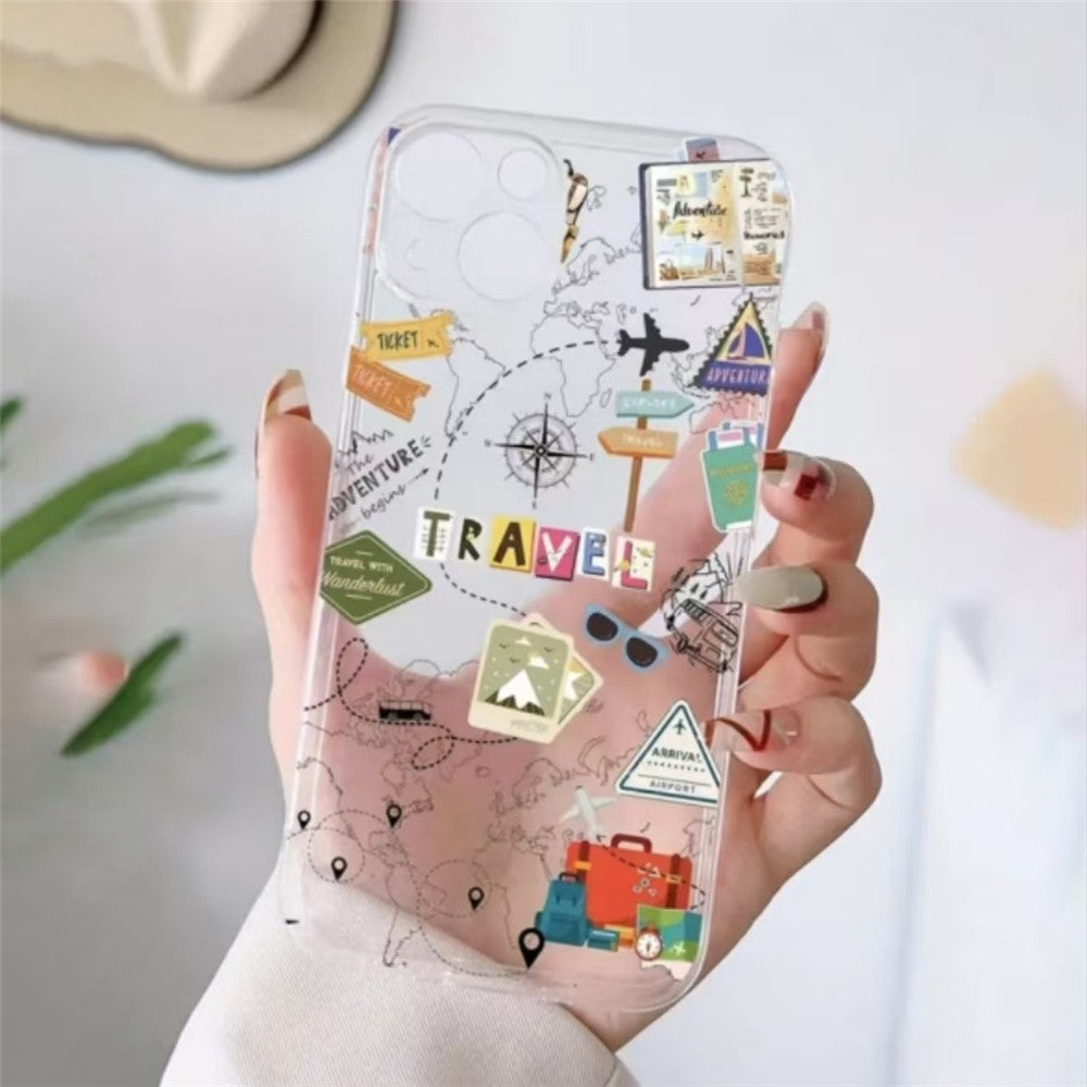 For iPhone 12 Pro Case Travel Map Aircraft Pattern Clear TPU Shockproof Phone Cover