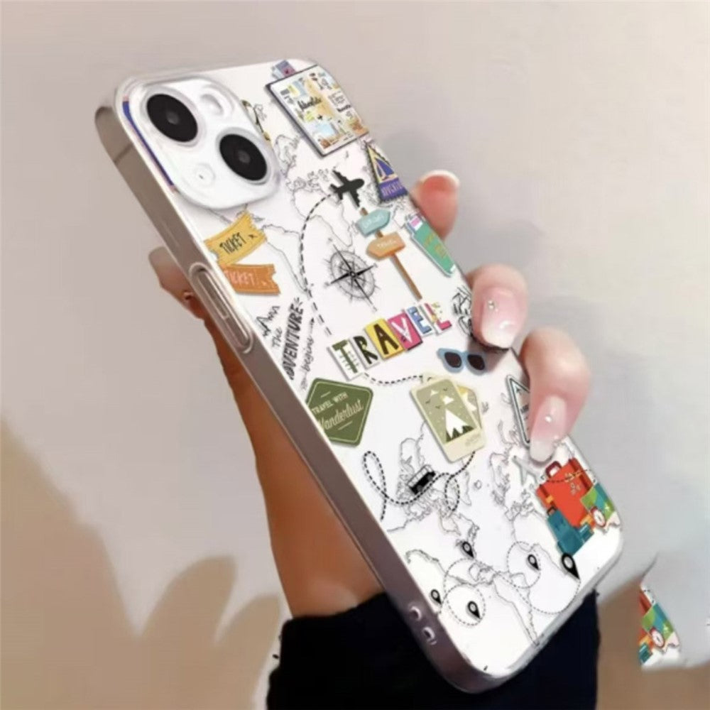 For iPhone 12 Pro Case Travel Map Aircraft Pattern Clear TPU Shockproof Phone Cover