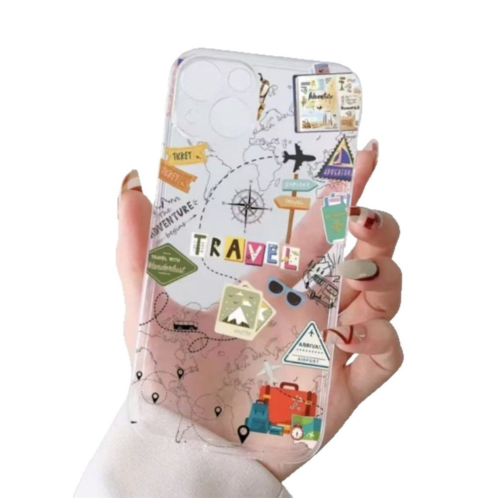 For iPhone 12 Pro Case Travel Map Aircraft Pattern Clear TPU Shockproof Phone Cover