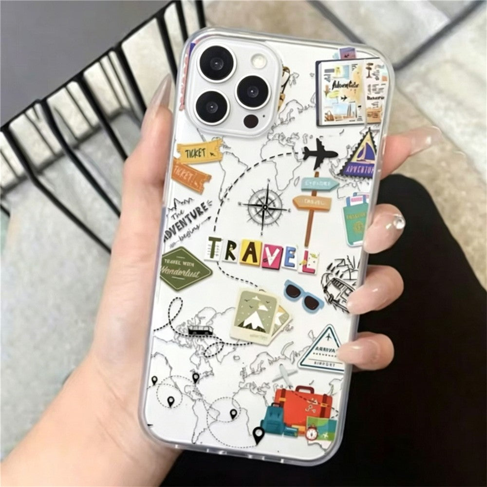 For iPhone 12 Pro Max Case Travel Map Aircraft Pattern Clear TPU Shockproof Phone Cover