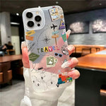 For iPhone 12 Pro Max Case Travel Map Aircraft Pattern Clear TPU Shockproof Phone Cover