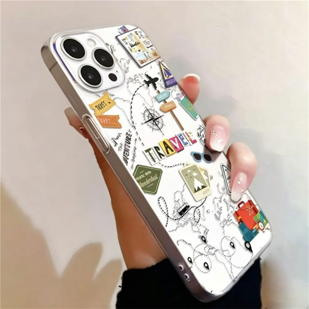 For iPhone 12 Pro Max Case Travel Map Aircraft Pattern Clear TPU Shockproof Phone Cover