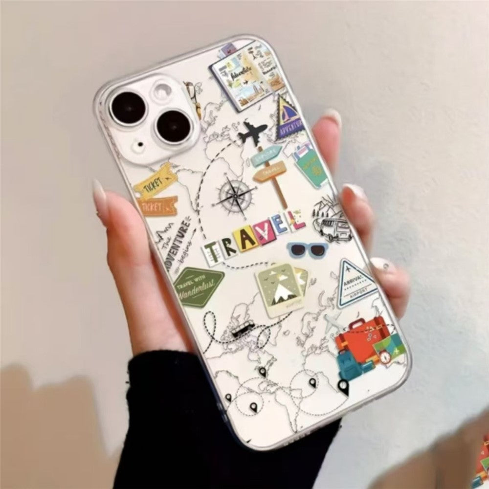 Til iPhone 14 Plus Cover Rejsekort Flymønster Klart TPU Stødsikkert Telefoncover