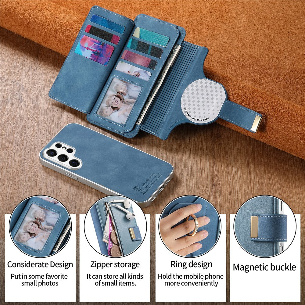 For Samsung Galaxy S26 Ultra Case RFID Blocking Detachable Magnetic Leather Phone Cover with Ring Holder