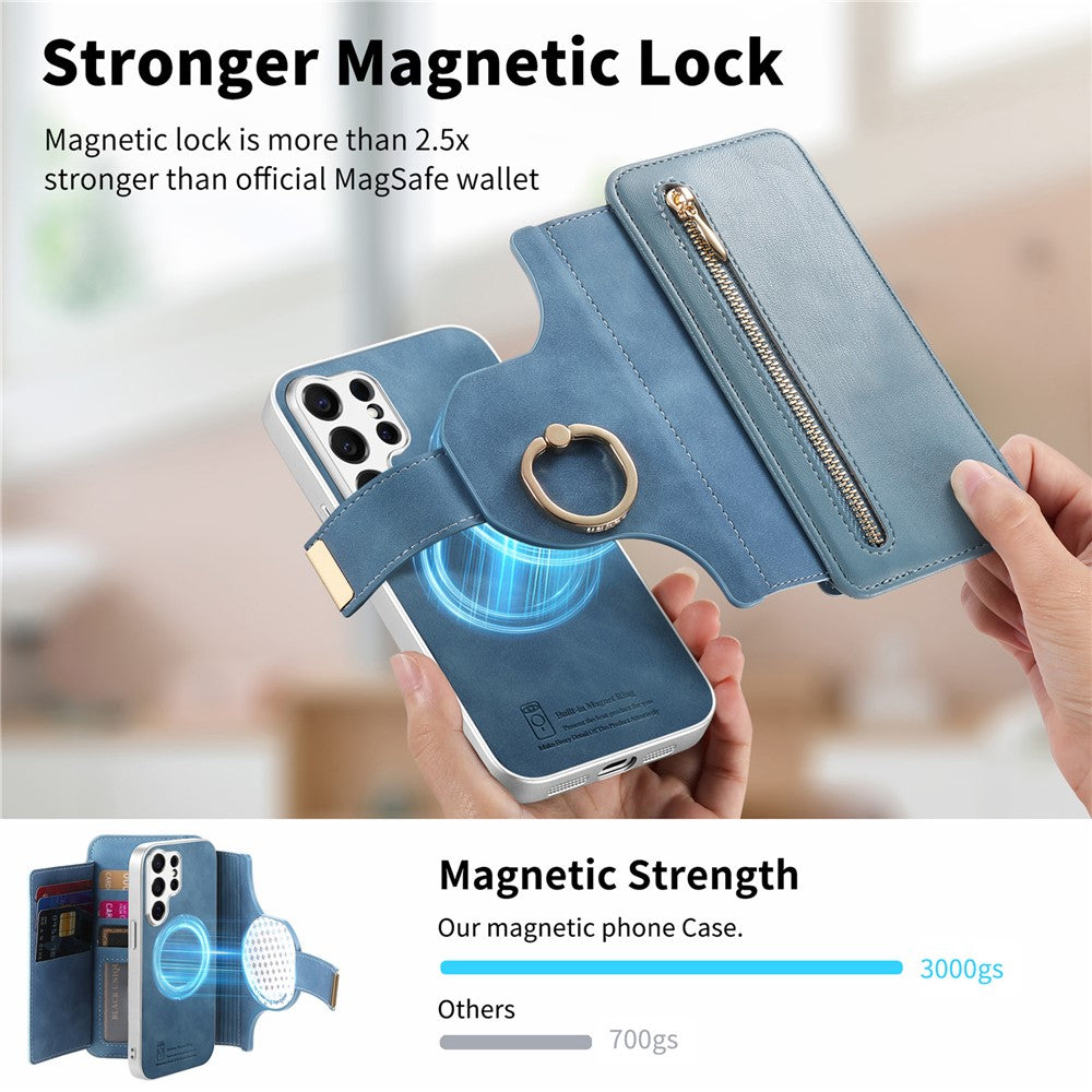 For Samsung Galaxy S26 Ultra Case RFID Blocking Detachable Magnetic Leather Phone Cover with Ring Holder