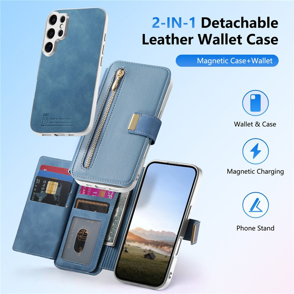 For Samsung Galaxy S26 Ultra Case RFID Blocking Detachable Magnetic Leather Phone Cover with Ring Holder