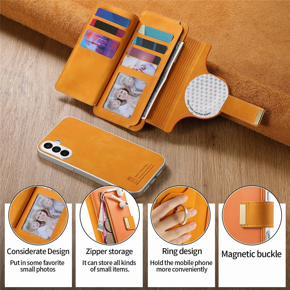 For Samsung Galaxy A27 5G Case RFID Blocking Detachable Magnetic Leather Phone Cover with Ring Holder