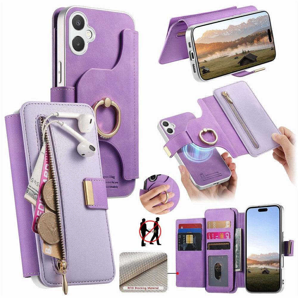 Til Samsung Galaxy A08 5G / A08 4G / A07 5G / A07 4G Cover RFID Blokerende Aftageligt Magnetisk Læder Telefoncover med Ringholder