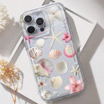 For iPhone 13 Pro Max Case Floral Starfish Shell Pattern Clear TPU Protective Phone Cover