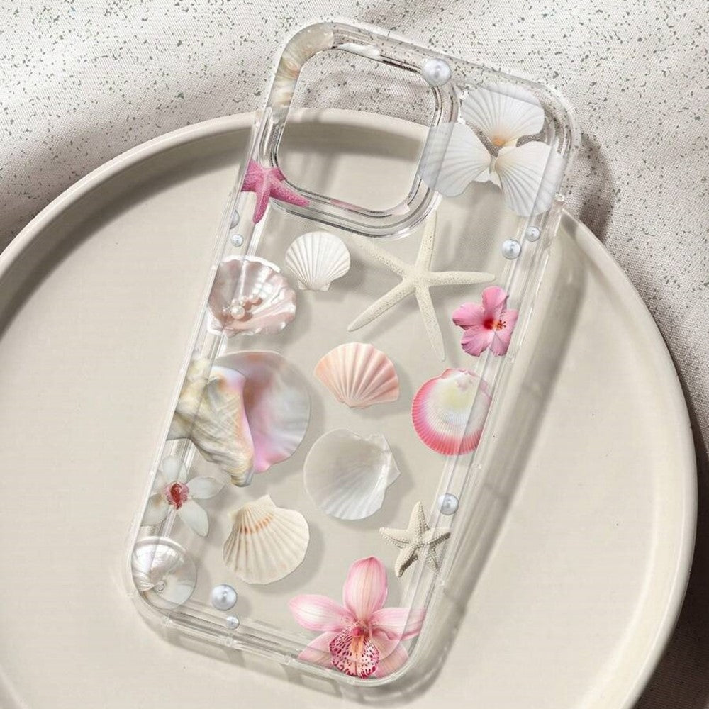 For iPhone 17 Case Floral Starfish Shell Pattern Clear TPU Protective Phone Cover