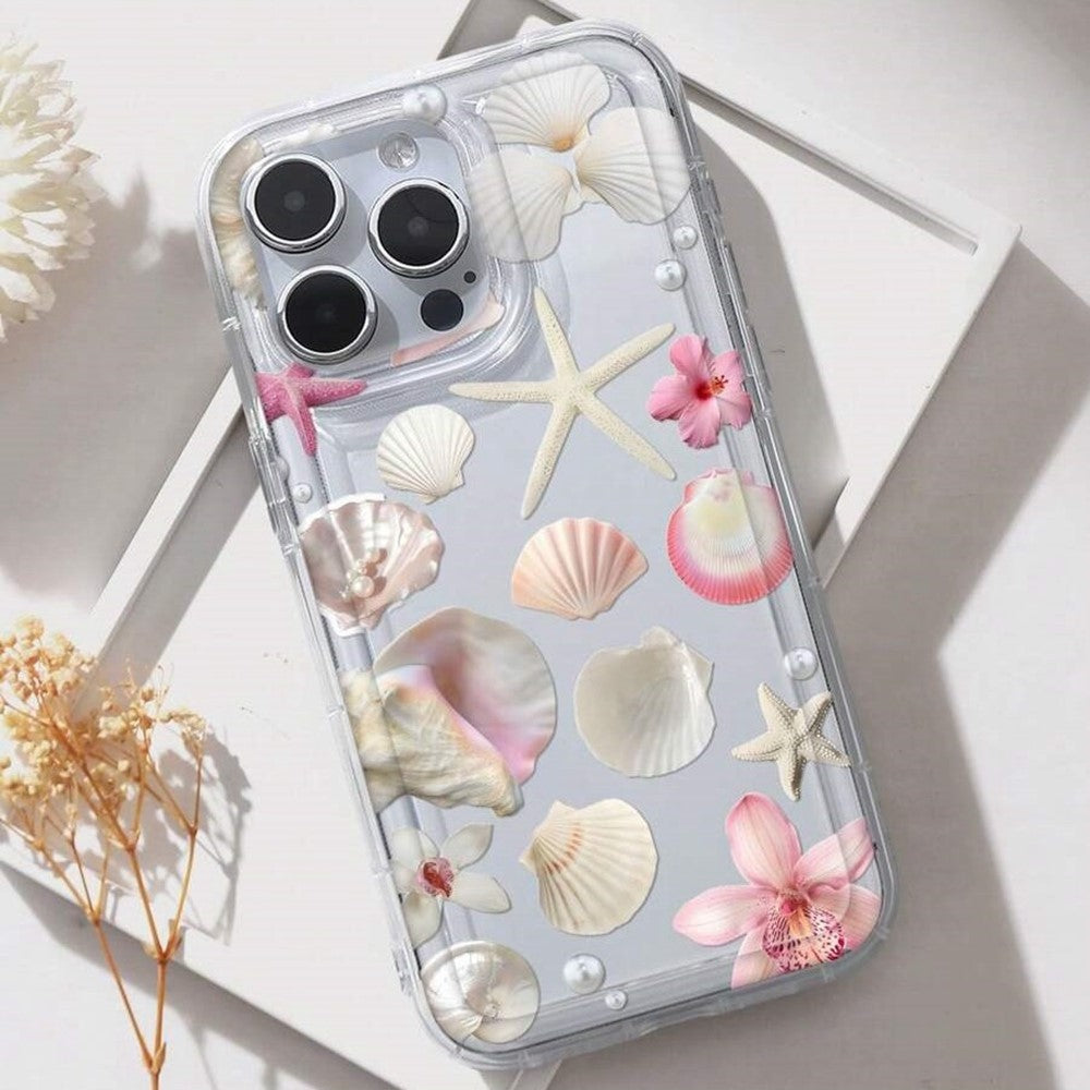 For iPhone 17 Case Floral Starfish Shell Pattern Clear TPU Protective Phone Cover