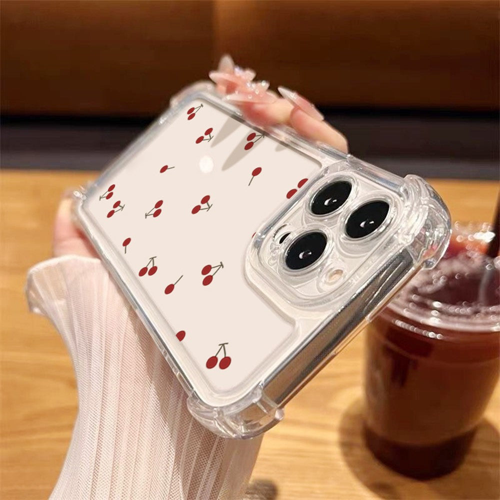 For iPhone 12 Pro Max Case Cherry Pattern Four Corner Protection Clear TPU Phone Cover