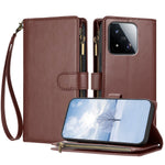 For Xiaomi 17 Max Leather Case Zipper Wallet Stand Shockproof Phone Cover with Wrist Strap