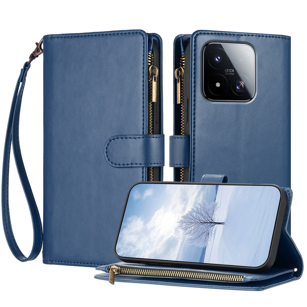 For Xiaomi 17 Max Leather Case Zipper Wallet Stand Shockproof Phone Cover with Wrist Strap