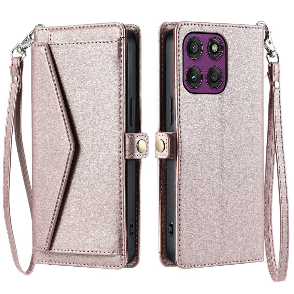 Til Motorola Moto G37 5G / G47 5G Lædercover med håndledsrem Pung Stand Telefoncover