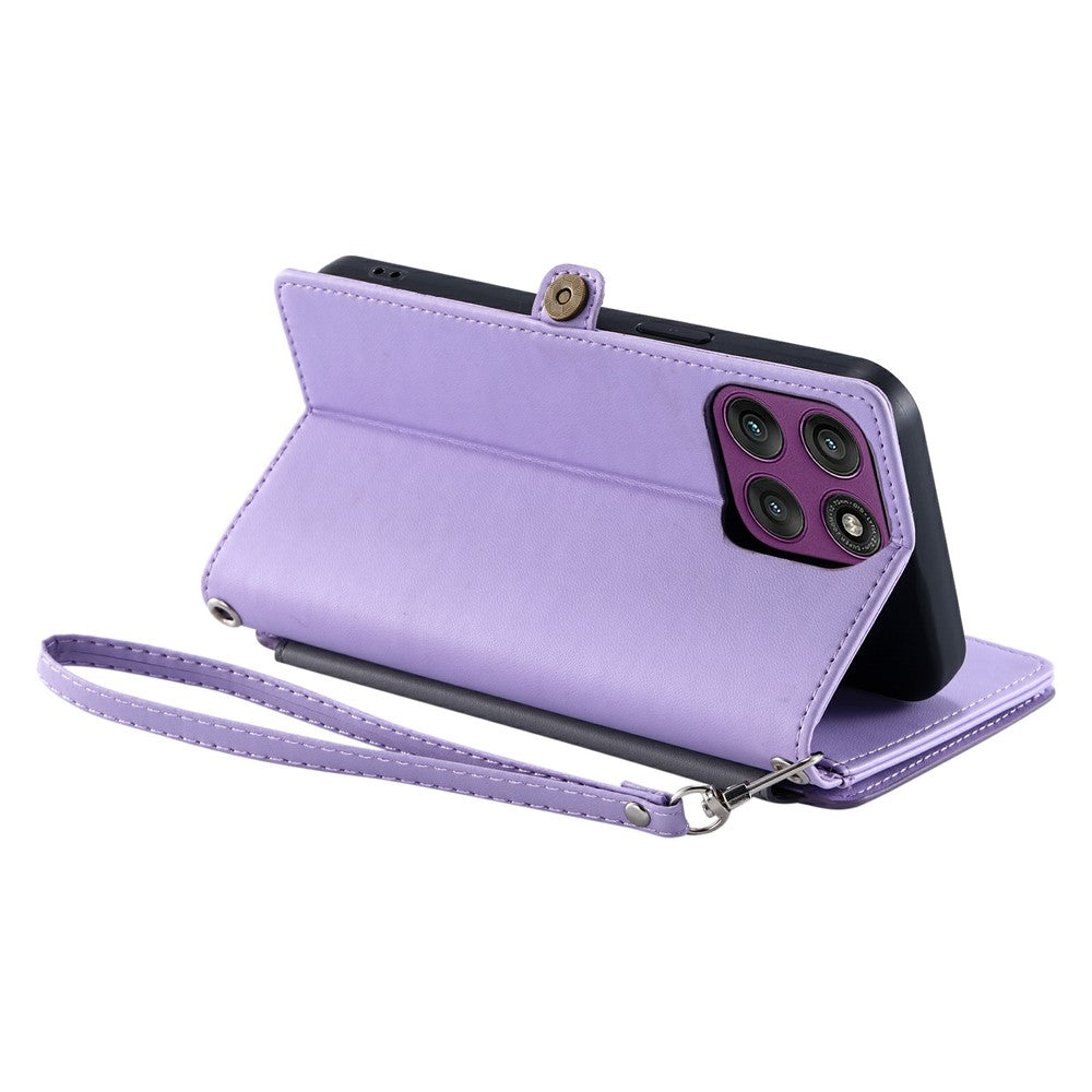 Til Motorola Moto G37 5G / G47 5G etui TPU + PU læder pung telefoncover med håndledsrem