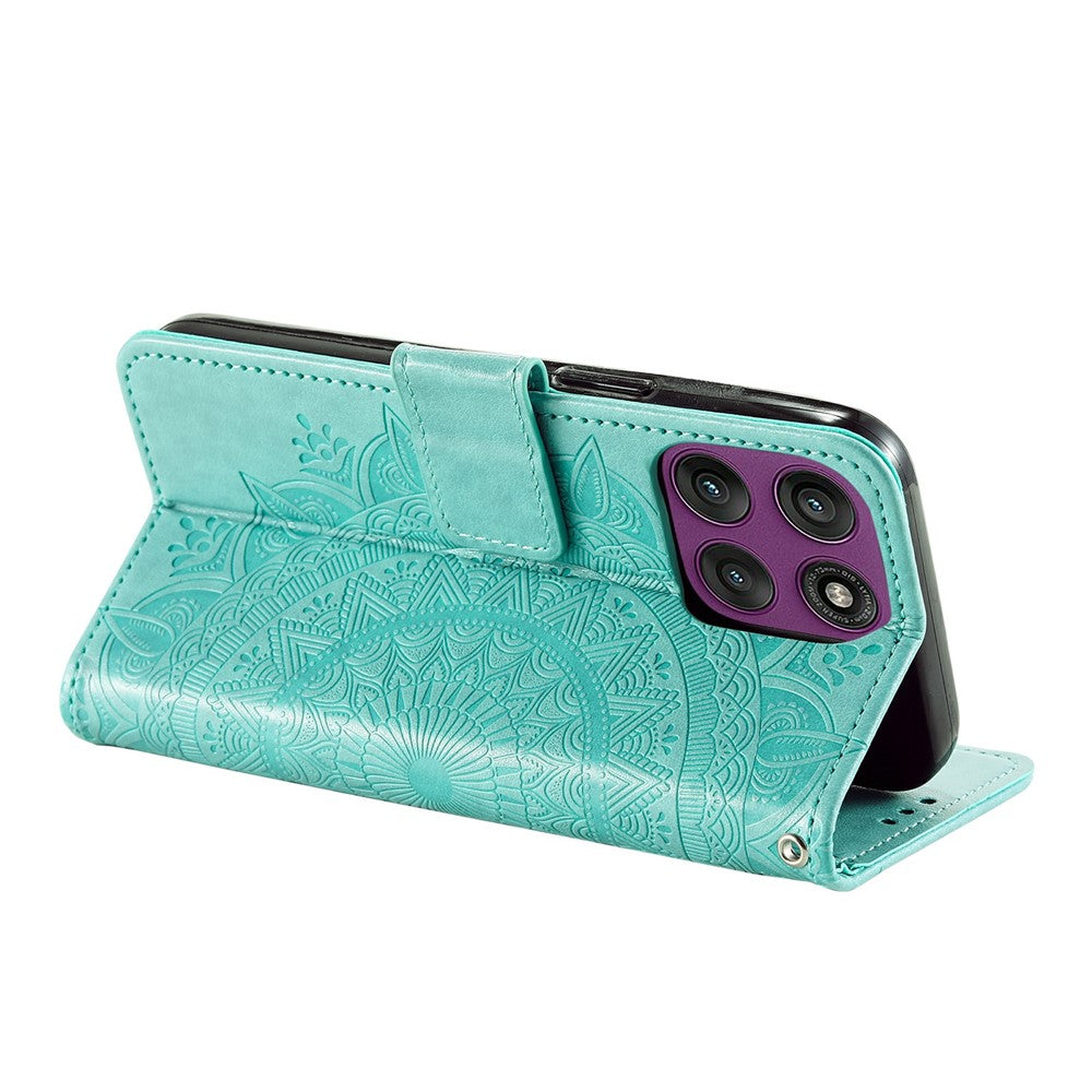 For Motorola Moto G37 Power 5G Stand Case Imprinted Totem PU Leather Wallet Phone Cover with Wrist Strap