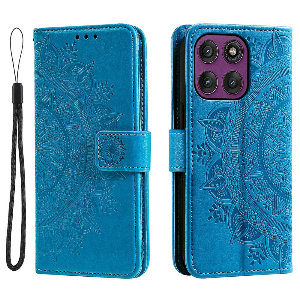 For Motorola Moto G37 Power 5G Stand Case Imprinted Totem PU Leather Wallet Phone Cover with Wrist Strap