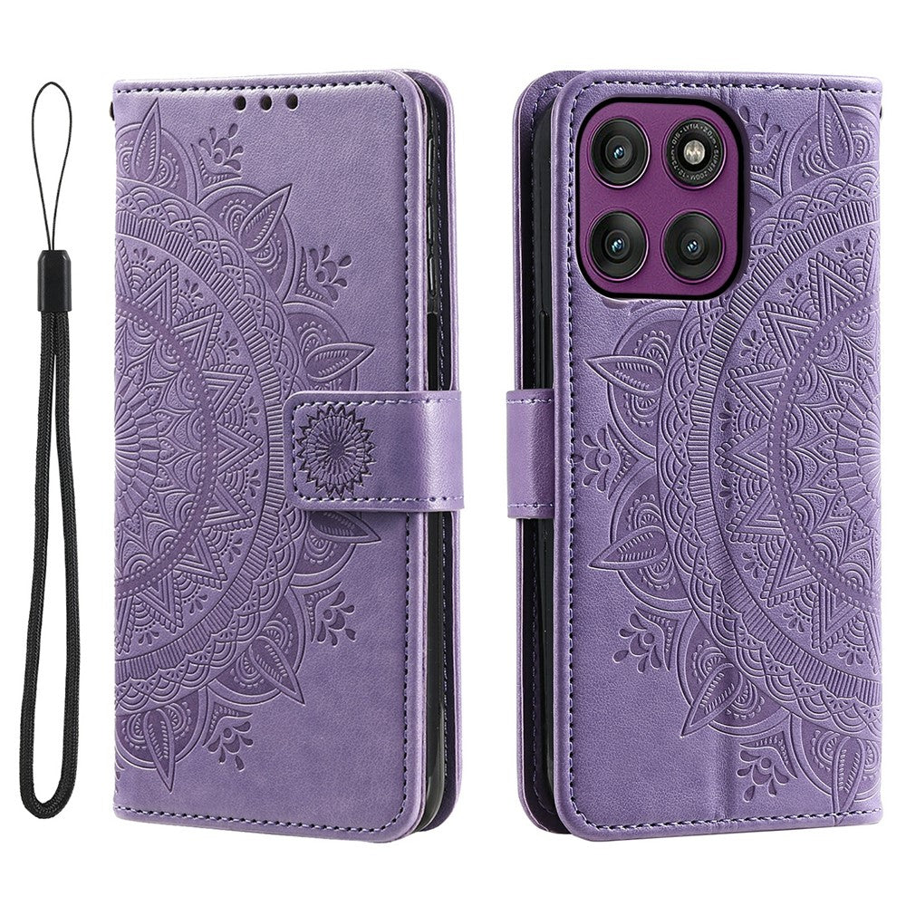 For Motorola Moto G37 Power 5G Stand Case Imprinted Totem PU Leather Wallet Phone Cover with Wrist Strap