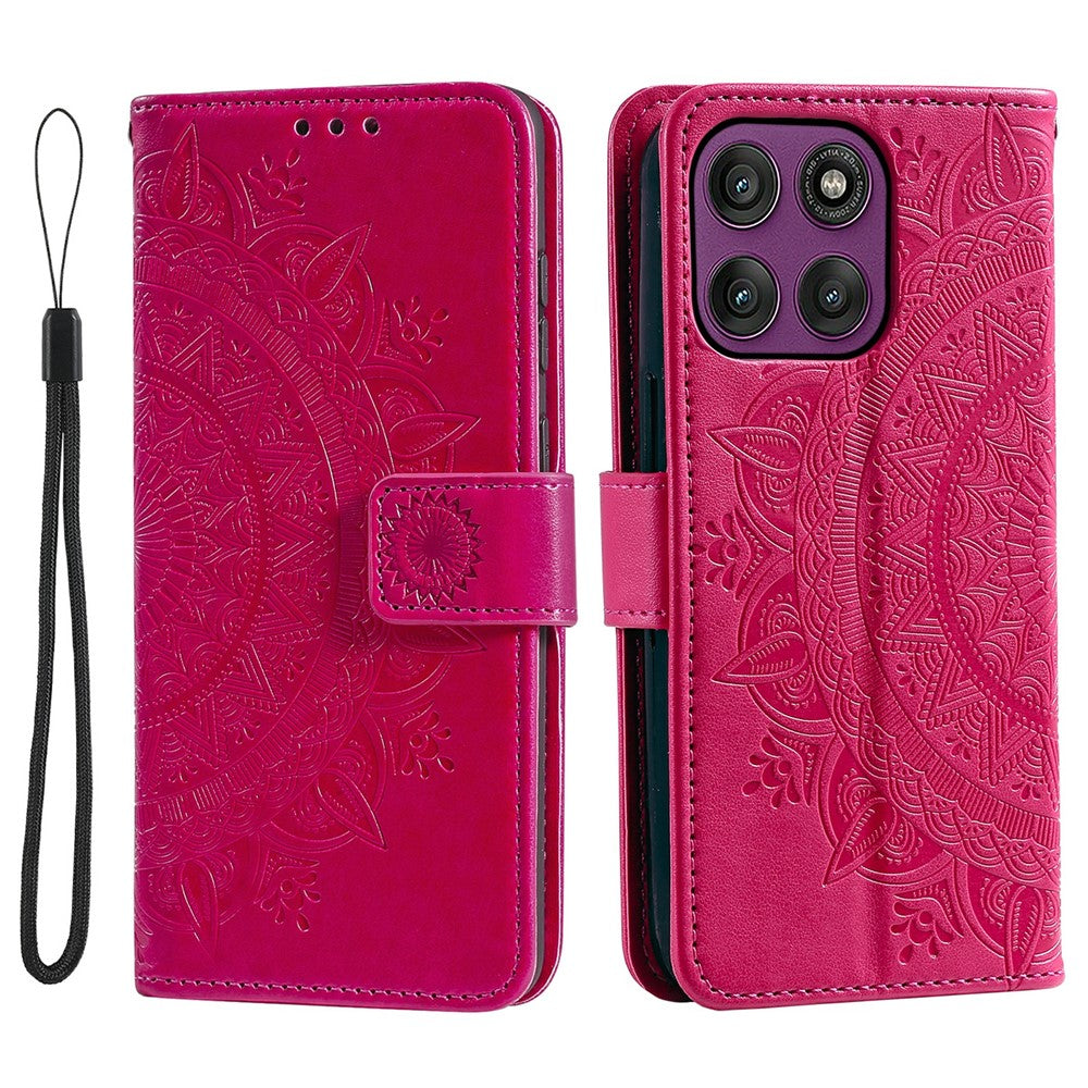 For Motorola Moto G37 Power 5G Stand Case Imprinted Totem PU Leather Wallet Phone Cover with Wrist Strap