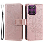 For Motorola Moto G37 Power 5G Stand Case Imprinted Totem PU Leather Wallet Phone Cover with Wrist Strap