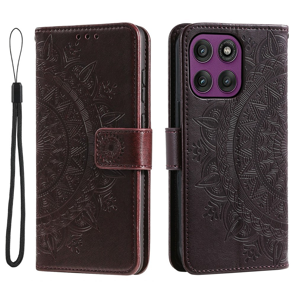 For Motorola Moto G37 Power 5G Stand Case Imprinted Totem PU Leather Wallet Phone Cover with Wrist Strap