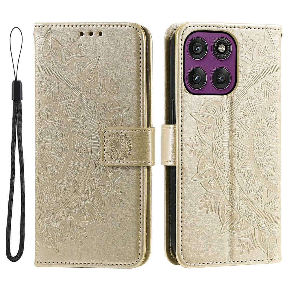 For Motorola Moto G37 Power 5G Stand Case Imprinted Totem PU Leather Wallet Phone Cover with Wrist Strap