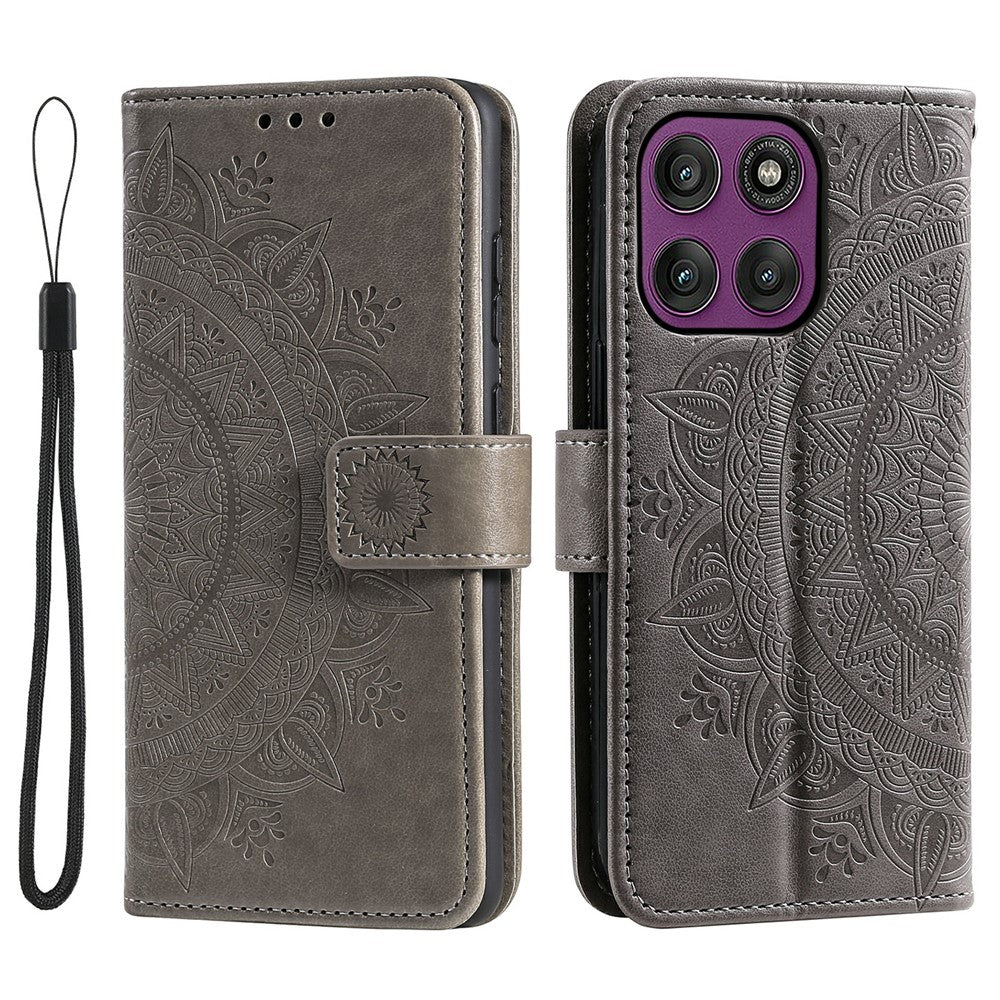 For Motorola Moto G37 Power 5G Stand Case Imprinted Totem PU Leather Wallet Phone Cover with Wrist Strap