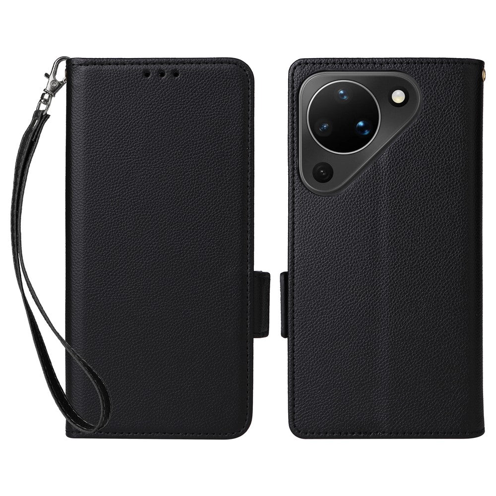 For Huawei Pura 90 Case Litchi Texture Wallet Leather Phone Cover with Wrist Strap
