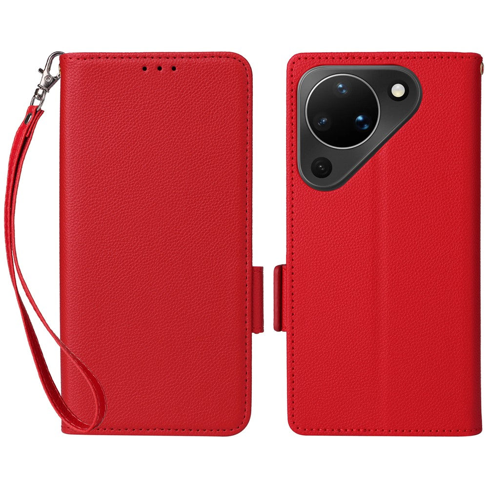 For Huawei Pura 90 Case Litchi Texture Wallet Leather Phone Cover with Wrist Strap