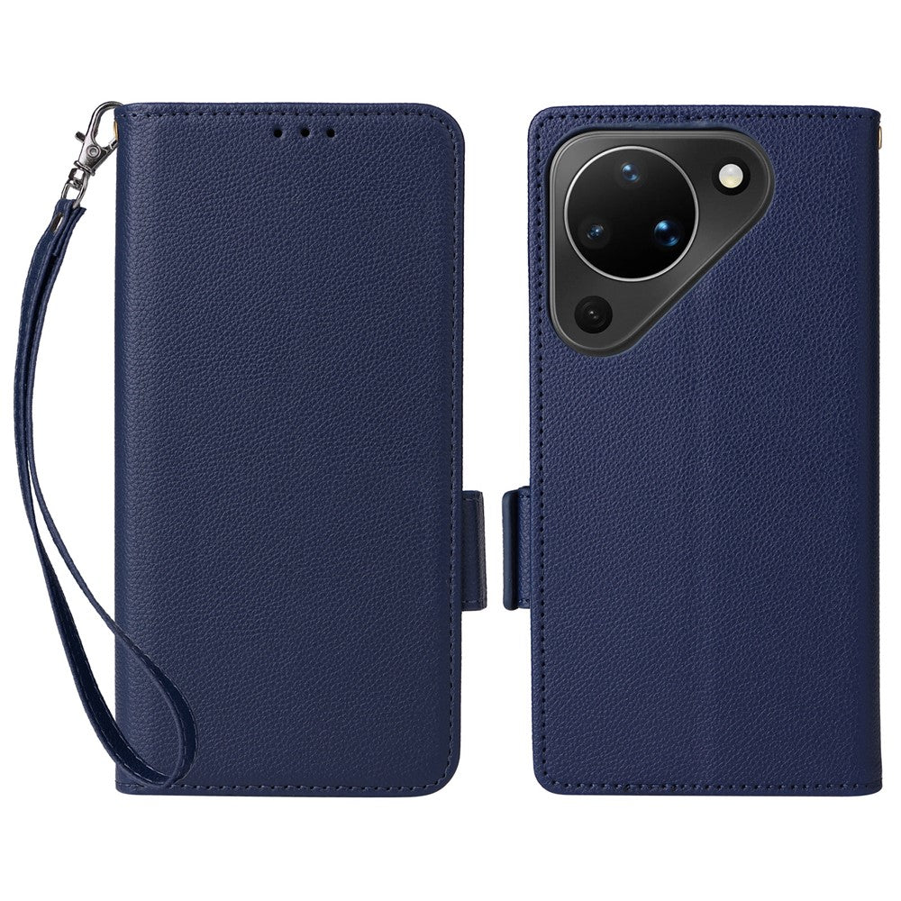 For Huawei Pura 90 Case Litchi Texture Wallet Leather Phone Cover with Wrist Strap