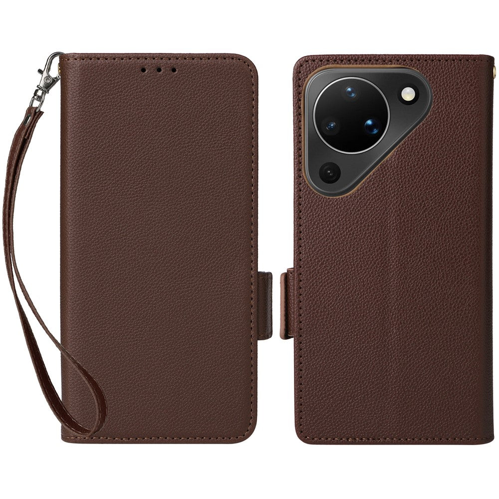 For Huawei Pura 90 Case Litchi Texture Wallet Leather Phone Cover with Wrist Strap