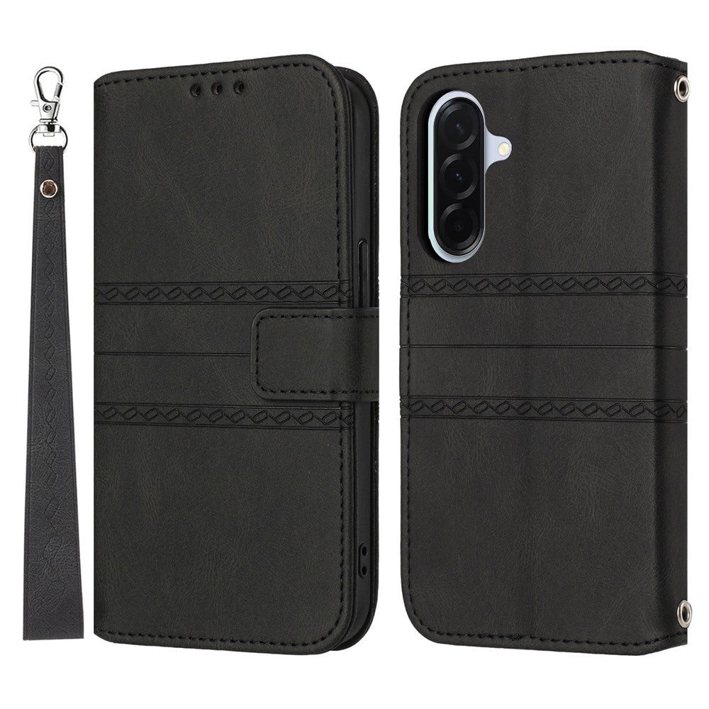 For Samsung Galaxy A27 5G Case Wallet Skin-Touch Leather Imprinted Phone Cover with Wrist Strap