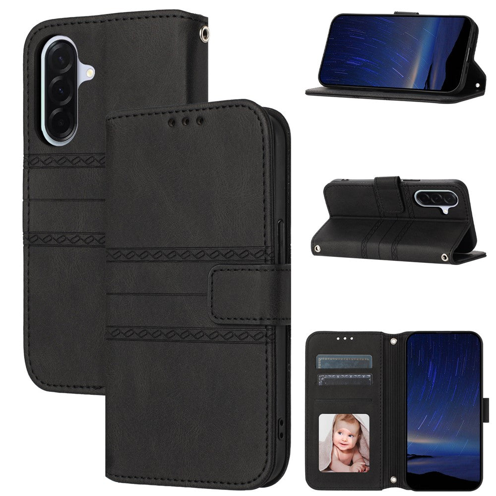 For Samsung Galaxy A27 5G Case Wallet Skin-Touch Leather Imprinted Phone Cover with Wrist Strap