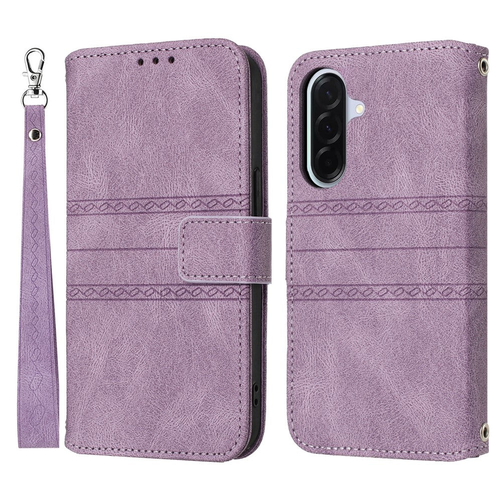 For Samsung Galaxy A27 5G Case Wallet Skin-Touch Leather Imprinted Phone Cover with Wrist Strap