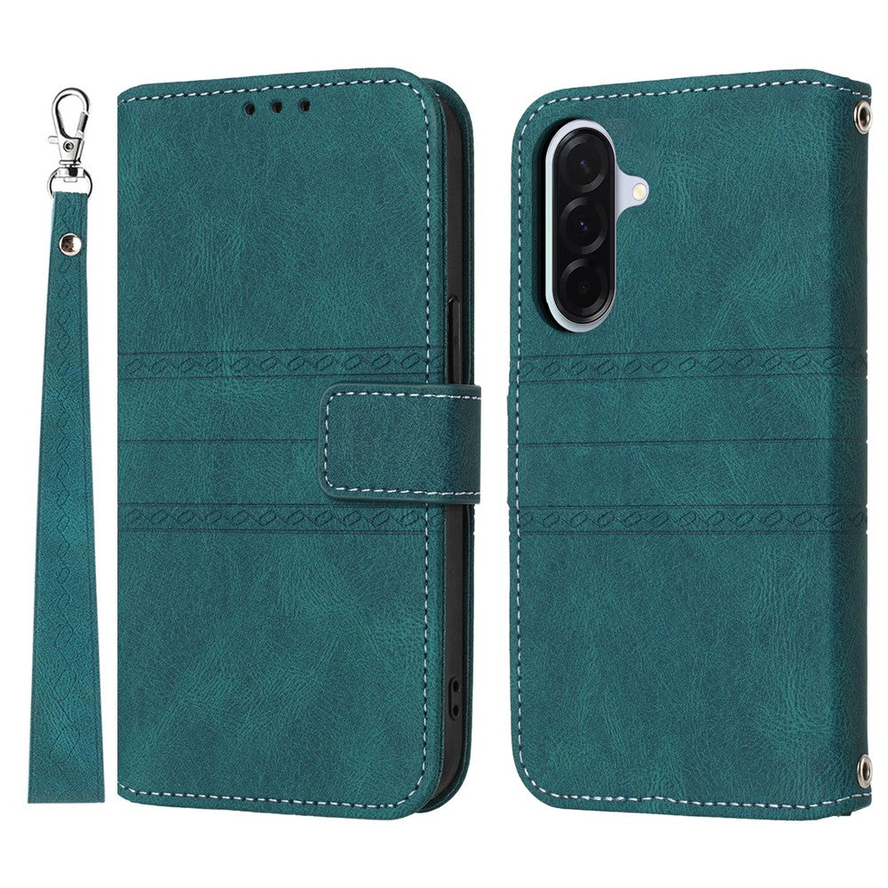 For Samsung Galaxy A27 5G Case Wallet Skin-Touch Leather Imprinted Phone Cover with Wrist Strap