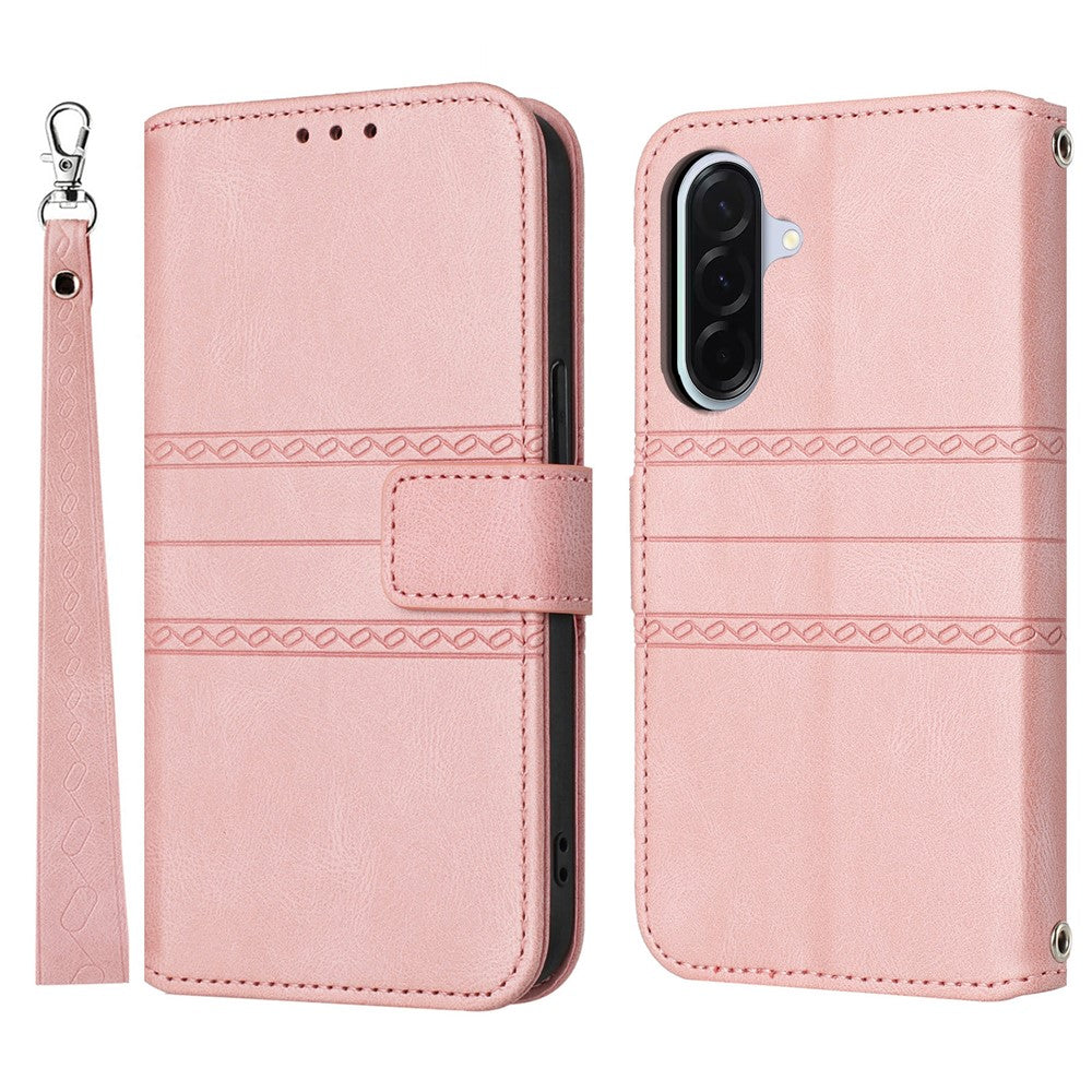 For Samsung Galaxy A27 5G Case Wallet Skin-Touch Leather Imprinted Phone Cover with Wrist Strap