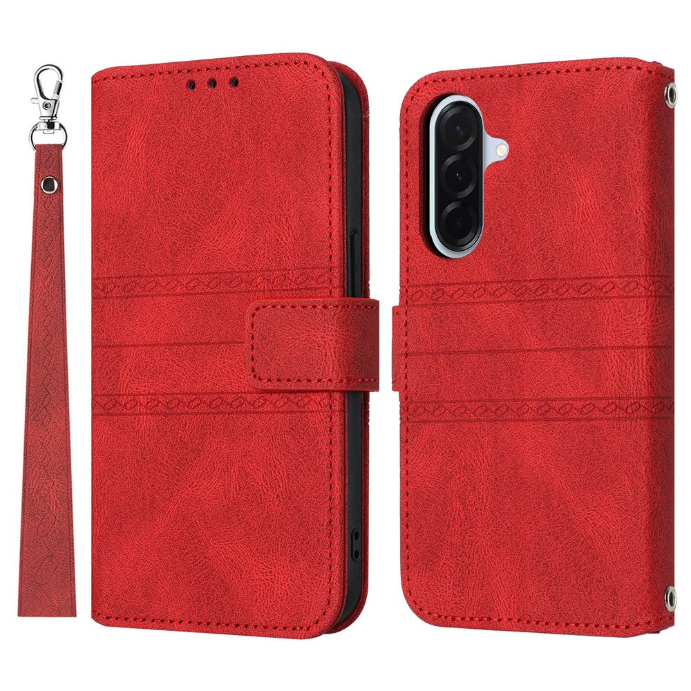 For Samsung Galaxy A27 5G Case Wallet Skin-Touch Leather Imprinted Phone Cover with Wrist Strap