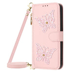For Samsung Galaxy A27 5G Case Glitter Butterfly Zipper Pocket Stand Leather Phone Cover with Hand Strap / Shoulder Strap