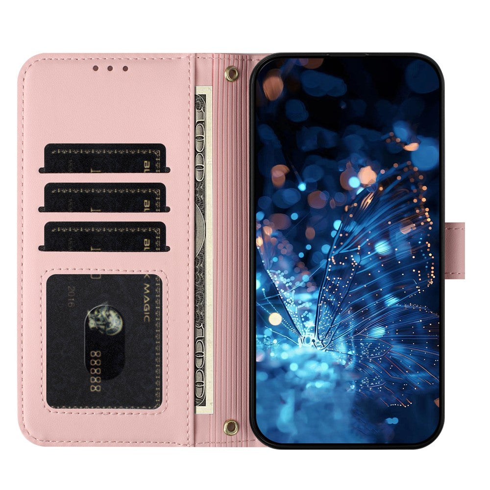 For Samsung Galaxy A27 5G Case Glitter Butterfly Zipper Pocket Stand Leather Phone Cover with Hand Strap / Shoulder Strap