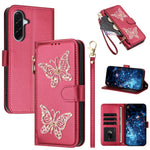 For Samsung Galaxy A27 5G Case Glitter Butterfly Zipper Pocket Stand Leather Phone Cover with Hand Strap / Shoulder Strap