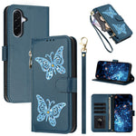 For Samsung Galaxy A27 5G Case Glitter Butterfly Zipper Pocket Stand Leather Phone Cover with Hand Strap / Shoulder Strap