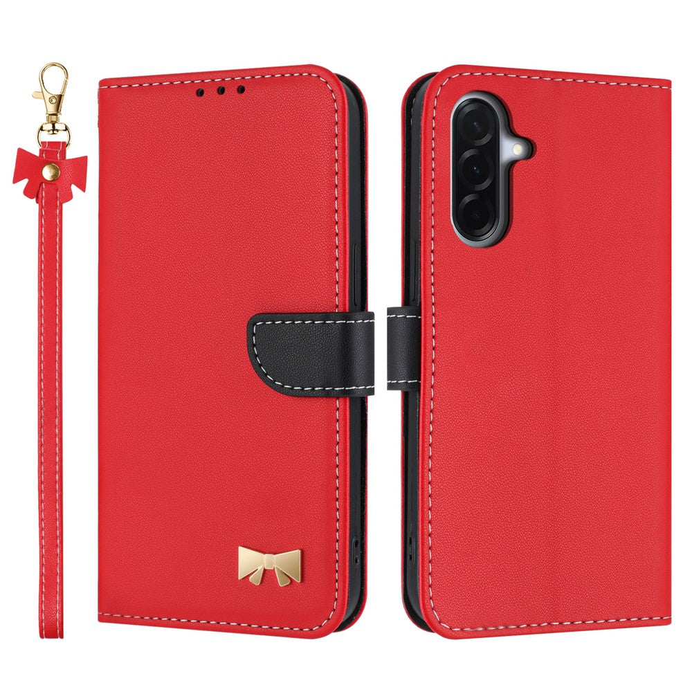 For Samsung Galaxy A27 5G Case Bowknot Decor Wallet Leather Phone Cover with Wrist Strap / Shoulder Strap