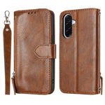 For Samsung Galaxy A27 5G Case Zipper Pocket Leather Phone Cover with Crossbody Shoulder Strap